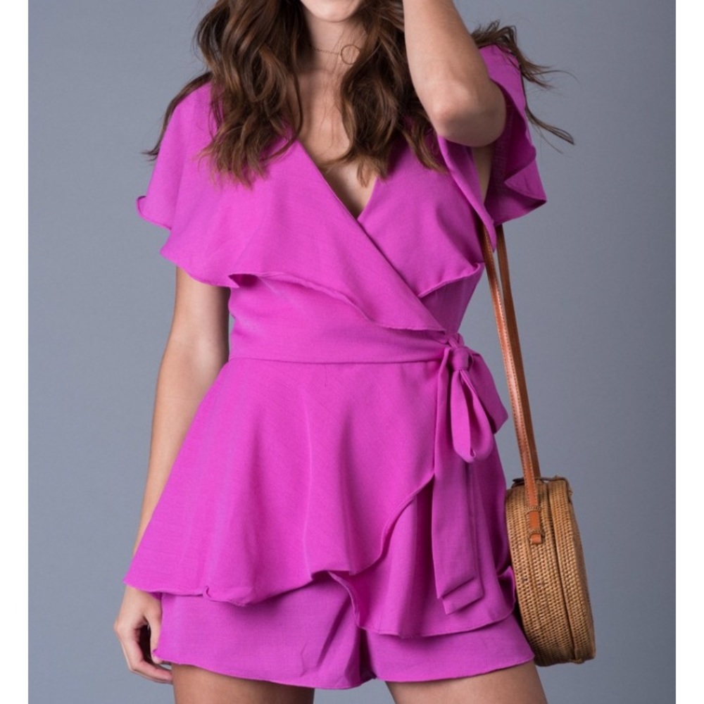 Magenta open back tie romper